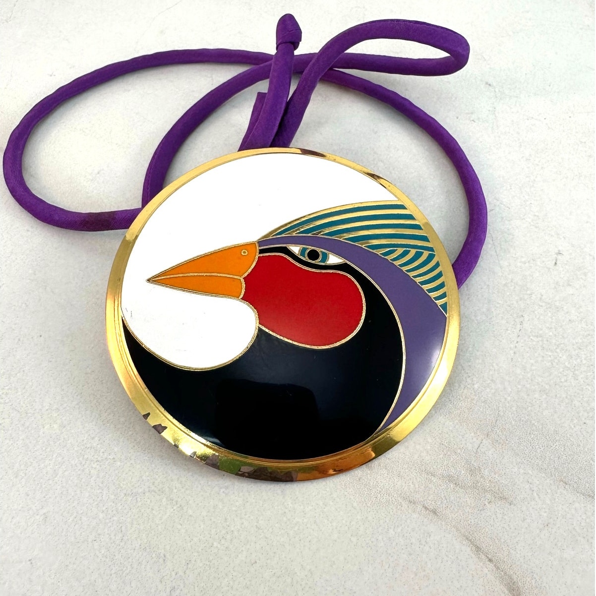 Laurel Burch Vintage Necklace Harlequin Bird Cloisonne Pendant 65$